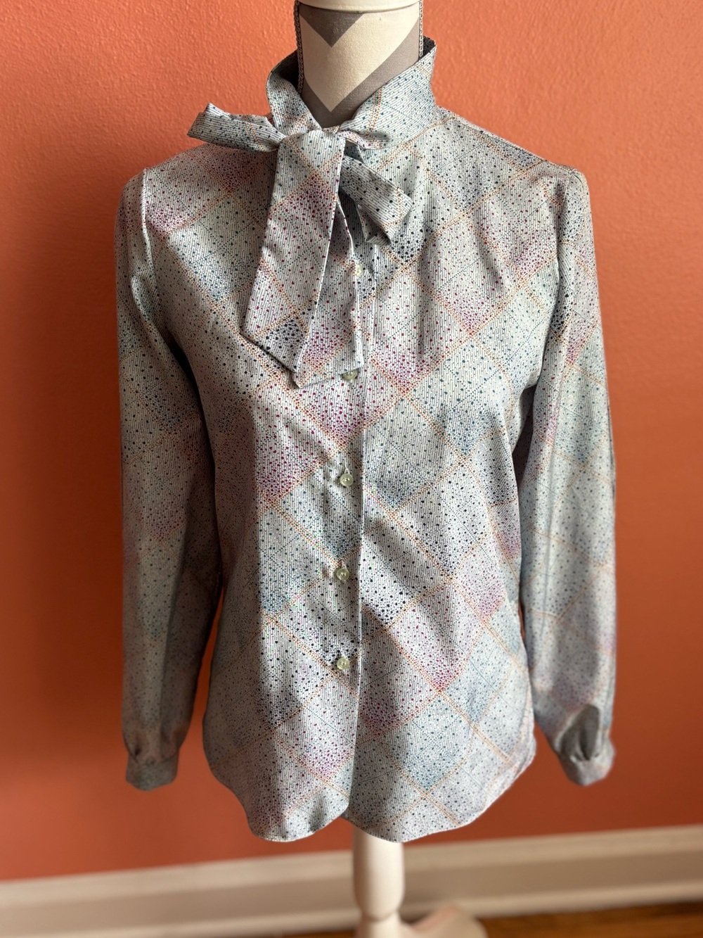 Vintage Pierre Cardin White Blouse with Multicolor Dot Print *size small/medium*